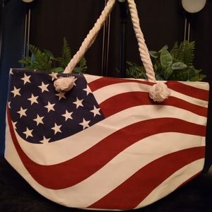 American flag beach tote bag